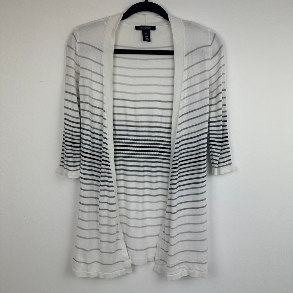 White House Black Market Womens Open Front Striped White/Grey Knit Cardigan XS